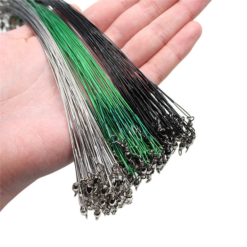 3159 20PCS Anti Bite Steel Fishing Line Steel Wire Leader With Swivel  Fishing