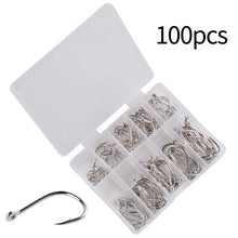 Load image into Gallery viewer, 100Pcs Fishing Hooks Set Carbon Steel Single Circle Fishing Hook Fly Fishing Jip Barbed Carp Hooks Sea Tackle Accessories
