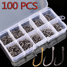 Load image into Gallery viewer, 100Pcs Fishing Hooks Set Carbon Steel Single Circle Fishing Hook Fly Fishing Jip Barbed Carp Hooks Sea Tackle Accessories

