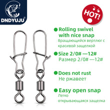 Load image into Gallery viewer, DNDYUJU 50PCS 2/0#-12# Copper Stainless Steel Fishing Connector Pin Bearing Rolling Swivel Snap Pins Fishing Tackle Accessories
