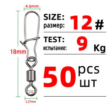 Load image into Gallery viewer, DNDYUJU 50PCS 2/0#-12# Copper Stainless Steel Fishing Connector Pin Bearing Rolling Swivel Snap Pins Fishing Tackle Accessories
