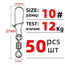 Load image into Gallery viewer, DNDYUJU 50PCS 2/0#-12# Copper Stainless Steel Fishing Connector Pin Bearing Rolling Swivel Snap Pins Fishing Tackle Accessories
