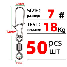 Load image into Gallery viewer, DNDYUJU 50PCS 2/0#-12# Copper Stainless Steel Fishing Connector Pin Bearing Rolling Swivel Snap Pins Fishing Tackle Accessories
