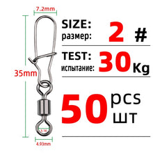 Load image into Gallery viewer, DNDYUJU 50PCS 2/0#-12# Copper Stainless Steel Fishing Connector Pin Bearing Rolling Swivel Snap Pins Fishing Tackle Accessories
