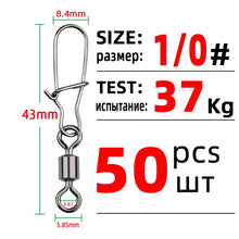 Load image into Gallery viewer, DNDYUJU 50PCS 2/0#-12# Copper Stainless Steel Fishing Connector Pin Bearing Rolling Swivel Snap Pins Fishing Tackle Accessories
