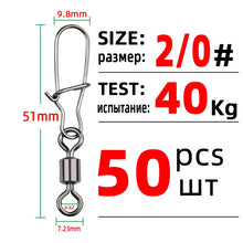Load image into Gallery viewer, DNDYUJU 50PCS 2/0#-12# Copper Stainless Steel Fishing Connector Pin Bearing Rolling Swivel Snap Pins Fishing Tackle Accessories
